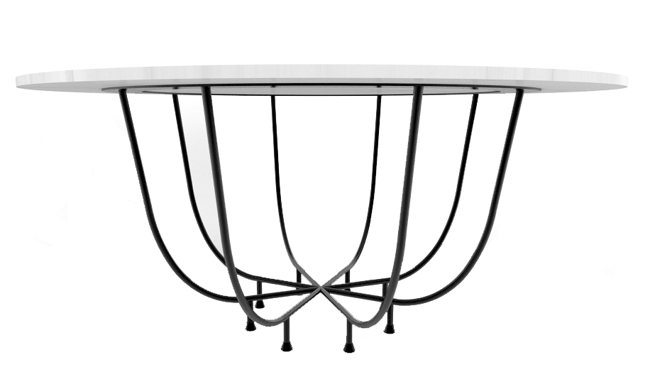 Center dining table with curved forged iron legs