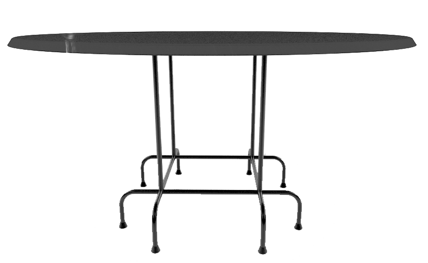 Round dining table with 4 forged iron legs forming a square in the middle